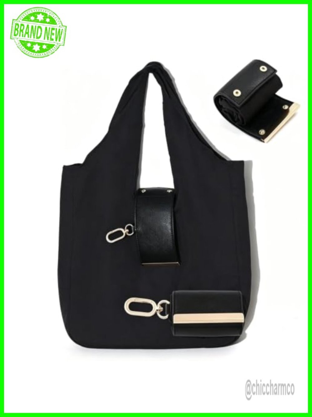 Foldable Tote Bag Keychain Reusable PU Leather Mini Pouch